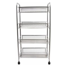 Этажерка (тележка) BRABIX офисно-бытовая 4 яруса, на колесах, металл, серебристая, 43,5х26х83,5 см, 603754 603754