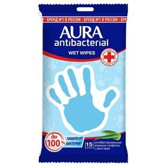 Салфетки влажные AURA антибактериальные ромашка 15шт. 6 уп.