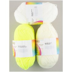 Пряжа Дтская новинка (3 мотка), 200м. 50г., микс, пехорка, 483-незрелый лимон, 166-суровый, 01-белый