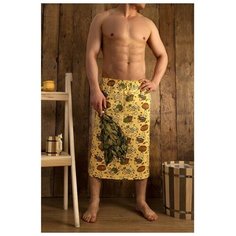 Доляна Полотенце для бани "С легким паром" муж. килт,75х150см,хл., ваф. полотно