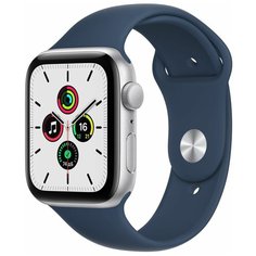 Apple Watch SE GPS 44 мм корпус из алюминия серебристого цвета спортивный ремешок цвета «синий омут»