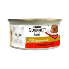 Gourmet Консервы паштет для кошек Gourmet Gold нежные биточки с говядиной и томатом, 12296420/12439945, 0,085 кг (10 шт)