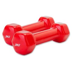 Набор гантелей обрезиненных по 3 кг, красные, 2 шт Bradex
