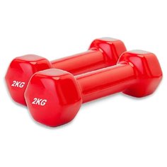 Набор гантелей обрезиненных по 2 кг, красные, 2 шт Bradex