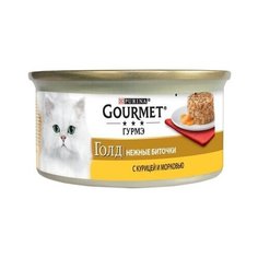 Gourmet Консервы паштет для кошек Gourmet Gold нежные биточки с курицей и морковью, 12296405/12318139/12439952, 0,085 кг (10 шт)
