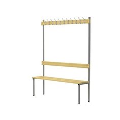 Вешалка со скамьей П-091Д/1,5, (1818х1480х370 мм), 11 крючков, металл серый и дерево 601739 Надежда