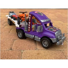 Детский большой автовоз с набором машин игрушка для детей грузовая машина с прицепом и маленькие машинки фиолетовый 7059 крепкий пластик