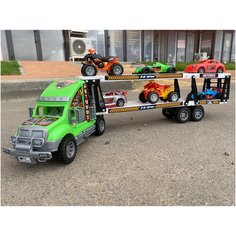 Игрушка автовоз большой с набором машин (6 шт.) игрушка для детей грузовая машина с прицепом и маленькие машинки зеленый крепкий пластик игрушка