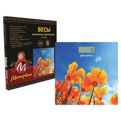 Весы напольные эл. Матрена МА-090 Лютики (стекло) 180кг, дел.100гр, 26*26см, CR2032 в компл. 7837 (арт. 767269) Матрёна