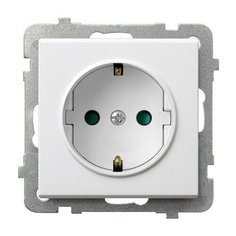 Ospel Sonata Белый Розетка 1-я с/з Schuko со шторками, без рамки