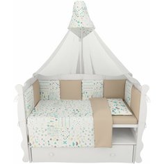Комплект Premium в кроватку 18 предметов (6+12 подушек-бортиков) AmaroBaby Абстракция, белый/коричневый (перкаль)