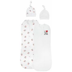 Комплект пеленок (кокон на молнии) Amarobaby Love c шапочкой, белая, размер 56-68, 2 шт.