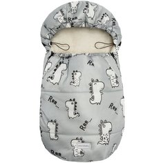 Конверт зимний меховой AMAROBABY Динозавры, серый, 85 см.