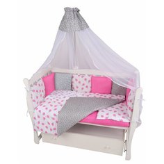 Комплект в кроватку 19 предметов (7+12 подушек-бортиков) AmaroBaby SWEET (малиновый/белый, бязь)