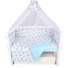 Комплект в кроватку 7 предметов (6+4 подушки-бортика на молнии) AmaroBaby Ёжики (бязь)