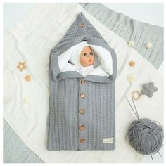 Конверт Amarobaby Pure Love Snap вязаный утепленный на выписку, серый, 75 см.