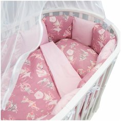Комплект Premium в кроватку 18 предметов (6+12 подушек-бортиков) Нежный Танец, розовый (поплин) Amarobaby
