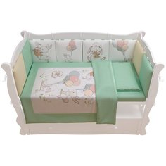 Комплект в кроватку 17 предметов (5+12 подушек-бортиков) AmaroBaby Wonderland, мятный