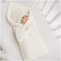 Конверт Amarobaby Pure Love Batic вязаный утепленный на выписку, молочный, 85см.