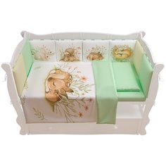 Комплект в кроватку 17 предметов (5+12 подушек-бортиков) AmaroBaby Sleepy Forest, салатовый