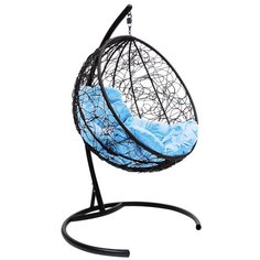 Подвесное кресло M-GROUP Круг ротанг черное , голубая подушка