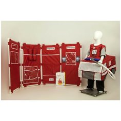 Комлект костюмов и декораций для сюжетно-ролевой игры Пожарная часть Вини универсальный (Костюмы: Пожарный 3 шт., жилет 01,, жилет 112; ширма 2 шт, каркасный автомобиль «Пожарная машина», чехол, каркасный автомобиль – автобус, бумажная атрибутика.)