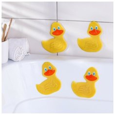 Доляна Набор мини-ковриков для ванны Доляна «Утёнок», 11?12 см, 4 шт, цвет жёлтый