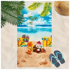 DomoVita Вафельное полотенце Отпуск 80х150 см, разноцветный, хлопок 100%, 160г/м?