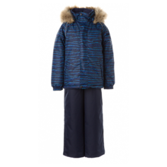 Комплект с полукомбинезоном Huppa Winter 41480030-125 размер 134, темно-синий с принтом/темно-синий