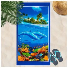 DomoVita Вафельное полотенце пляжное «Дельфин» 80х150 см, разноцветный, 160г/м2,хлопок 100%