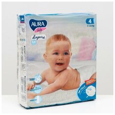 AURA Подгузники одноразовые для детей Aura Baby 4/L 7-14 кг mega-pack 64шт
