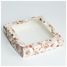 Коробка складная с окном "Пионы", 20 х 20 х 4 см, 1 шт 7343498 Сима ленд