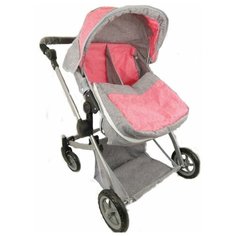 Коляска для двух кукол серо-розовая,материал:лен Арт.9651A/цвет №1
