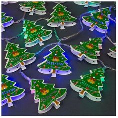 Гирлянда "Нить" 4 м с насадками "Ёлка зелёная", IP20, прозрачная нить, 20 LED, свечение мульти, 8 режимов, 220 В Luazon Lighting