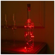 Гирлянда "Нить" 1 м роса с пробкой, IP20, серебристая нить, 10 LED, свечение красное, фиксинг, 3 х LR44 Luazon Lighting