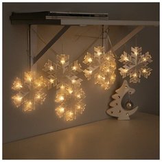 Гирлянда "Нить" 2 м с насадками "Снежинка матовая", IP20, прозрачная нить, 36 LED, свечение тёплое белое, фиксинг, 220 В Luazon Lighting