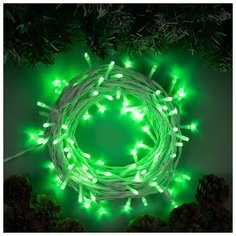 Гирлянда "Нить" 10 м , IP44, УМС, белая нить, 100 LED, свечение зелёное, 8 режимов, 24 В Luazon Lighting