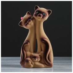 Копилка "Кот Семья", покрытие флок, бежевая, 27 см Керамика ручной работы