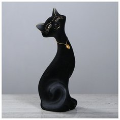 Копилка "Кот Маркиз", покрытие флок, чёрная, 28 см Керамика ручной работы