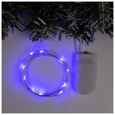 Гирлянда "Нить" 1 м роса, IP20, серебристая нить, 10 LED, свечение синее, фиксинг, 2 х CR2032 Luazon Lighting