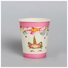 Стакан бумажный «Единорог и цветы», набор 6 шт., 220 мл, цвет розовый Страна Карнавалия