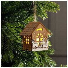 Подвеска световая "Домик и дед мороз", 8х7х5.5, LR1130*3, Т/белый Luazon Lighting