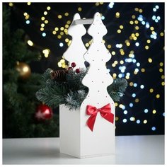 Ящик подарочный "Ёлка" (12*12*42) Дерево, МДФ 6 мм, окрашен., оформл., Белый-красный АСТ