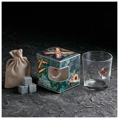 Набор стакан и камни для виски "Военный 2", с пулей, 3 камня в мешочке, 250 мл Дарим красиво