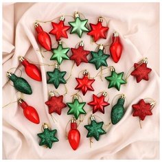 Набор украшений пластик 25 шт "Огоньки" (9 лампочек, 16 звёзд) красный, зелёный Зимнее волшебство