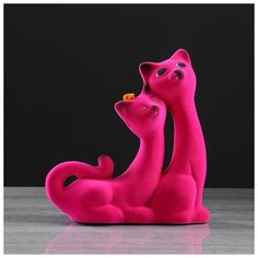 Копилка "Кошки Сладкая пара", покрытие флок, розовая, 20 см Керамика ручной работы