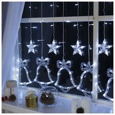 Гирлянда "Бахрома" 2.4 х 0.9 м с насадками "Колокольчики", IP20, прозрачная нить, 138 LED, свечение белое, 8 режимов, 220 В Luazon Lighting