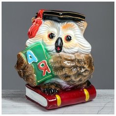 Копилка "Сова на книге", коричневый цвет, глянец, 24 см Керамика ручной работы