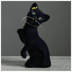 Копилка "Кошка Лапушка", флок, кобальт, 26 см Керамика ручной работы