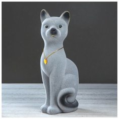 Копилка "Кот Кузя", покрытие флок, серая, 35 см Керамика ручной работы